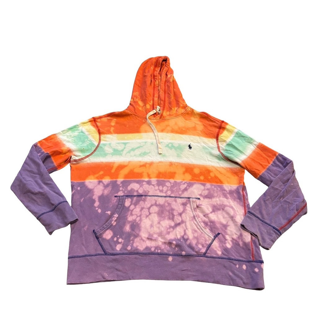 Polo Ralph Lauren Mens Large‎ Tie Dye Striped Hoodie Orange Purple Cotton